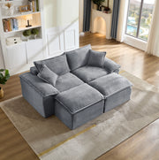 Divano 2 posti con pouf 206x158x88 cm in tessuto effetto corda grigio
