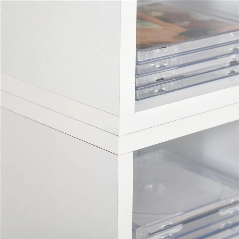 LIBRERIA SCAFFALE PORTA CD SET 2 PEZZI A 12 RIPIANI IN LEGNO 21X19.2X88.3 CM BIANCO