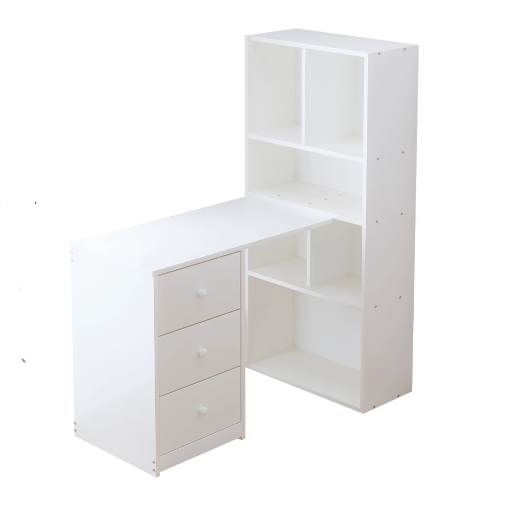 Scrivania angolare con scaffale 117 × 63 × 135 cm bianca， 4 ripiani， 3 cassetti