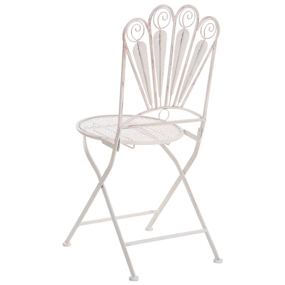 Set da esterno di 2 sedie in metallo struttura pieghevole in ferro bianco sporco chiaro Stile vintage Motivo pavone Effetto invecchiato