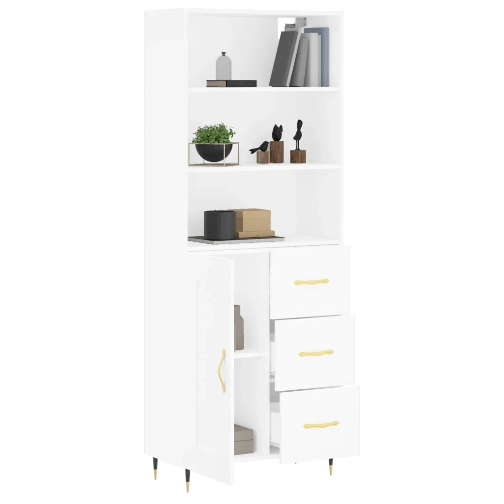 Credenza-Buffet-Armadio da cucina Bianca 69,5x34x180 cm in Legno Multistrato 207048
