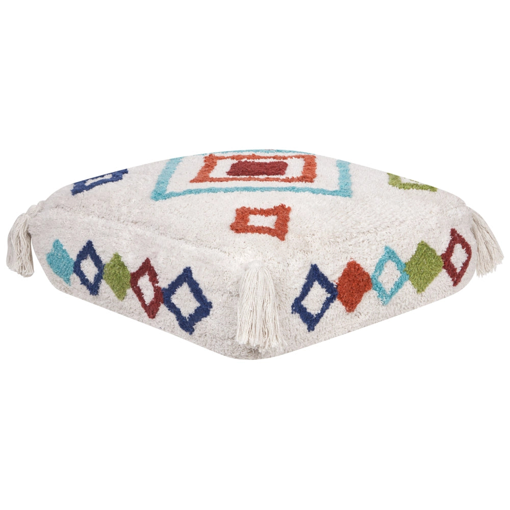 Cuscino da pavimento in cotone bianco e multicolore 55 x 55 x 20 cm Tessuto quadrato a motivi geometrici Pouf da seduta