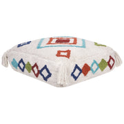 Cuscino da pavimento in cotone bianco e multicolore 55 x 55 x 20 cm Tessuto quadrato a motivi geometrici Pouf da seduta