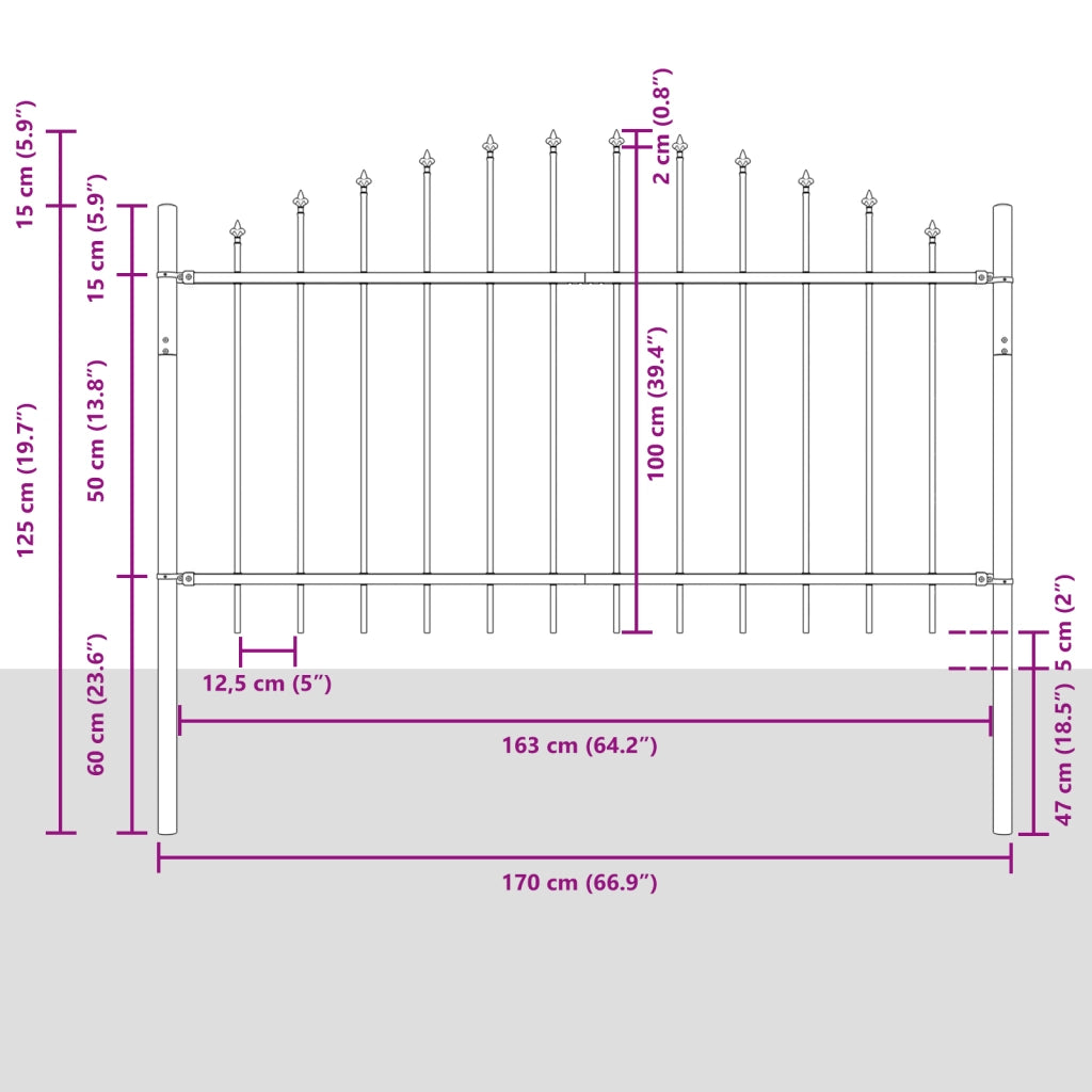 Recinzione da giardino  con parte superiore ad arco grigia 11,9x1 m in acciaio