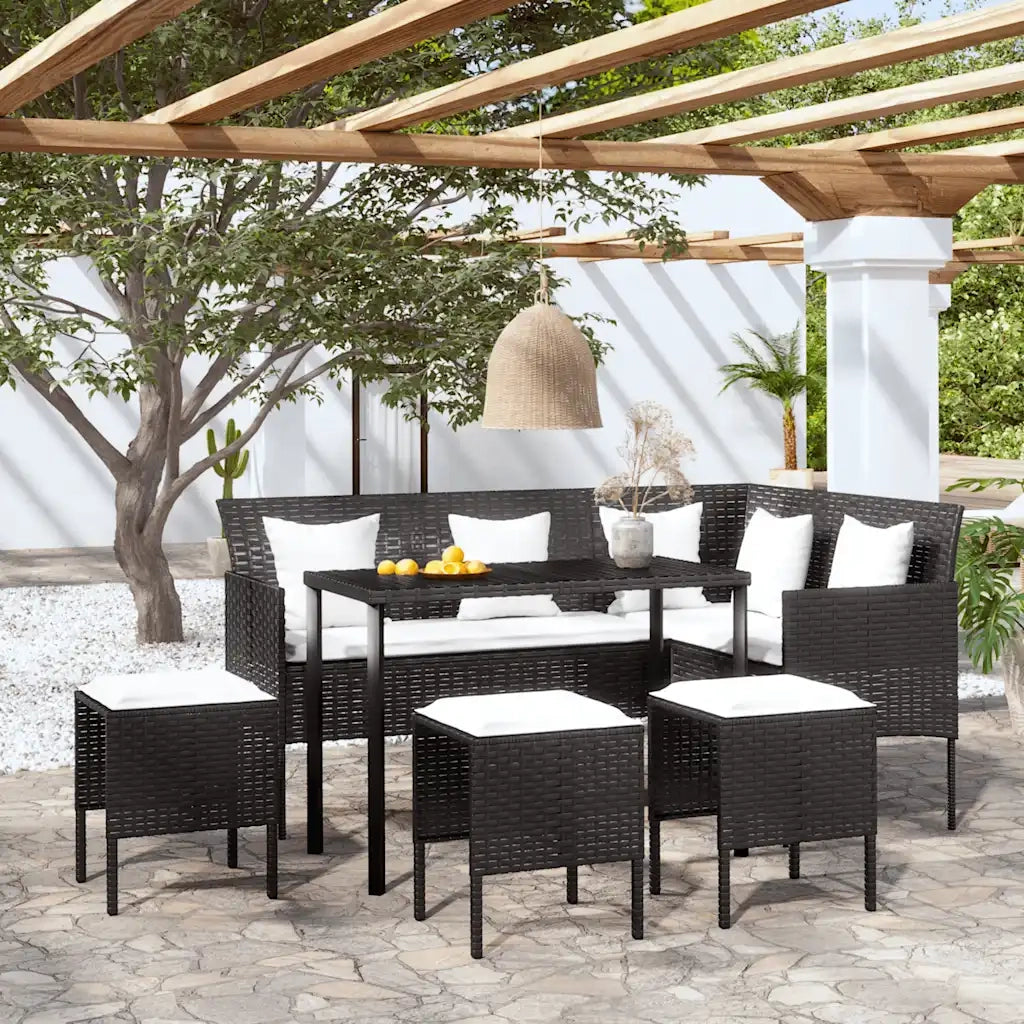 Set Divano a L con Cuscini 5 pz Nero in Polyrattan 318578