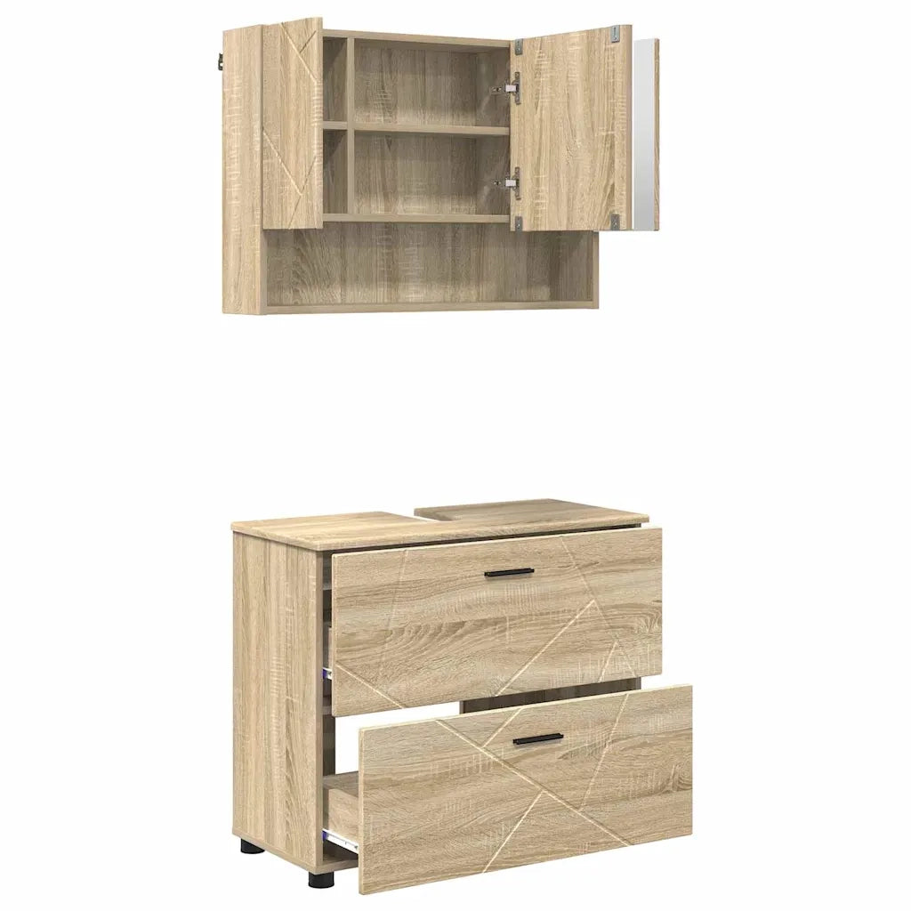 Set di mobili per il bagno con cassetto 2 pcs Rovere Sonoma