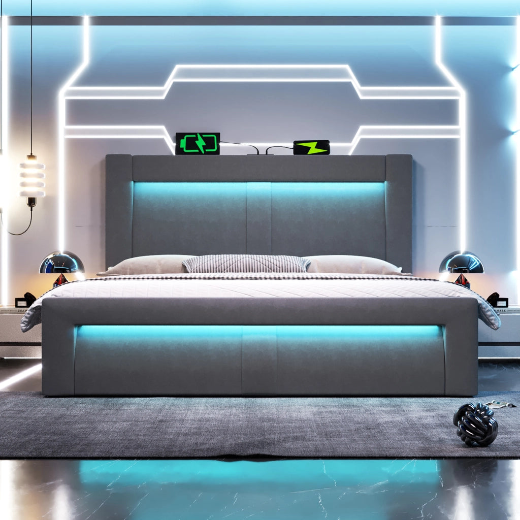 letto matrimoniale velluto grigio 160x200 cm