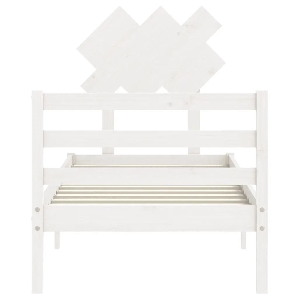 Giroletto con Testiera-Struttura Letto con testiera Bianco Single in Legno Massello 317270