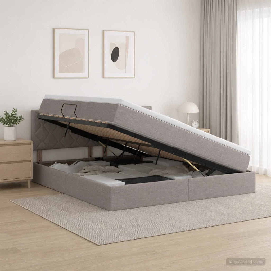 Letto con contenitore e materasso Tortora 140 x 200 cm Velluto 3458691