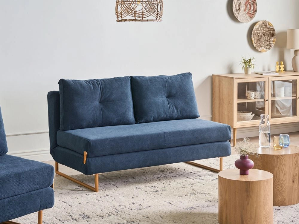 Divano letto a 3 posti Tessuto blu per divano 3 persone Funzione letto pieghevole