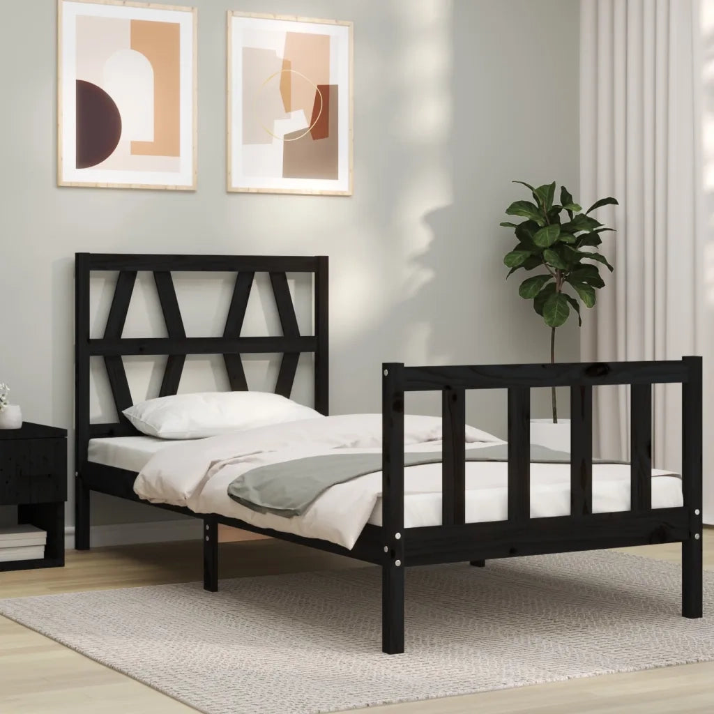Giroletto con Testiera Nero Small Single in Legno Massellocod mxl 128964