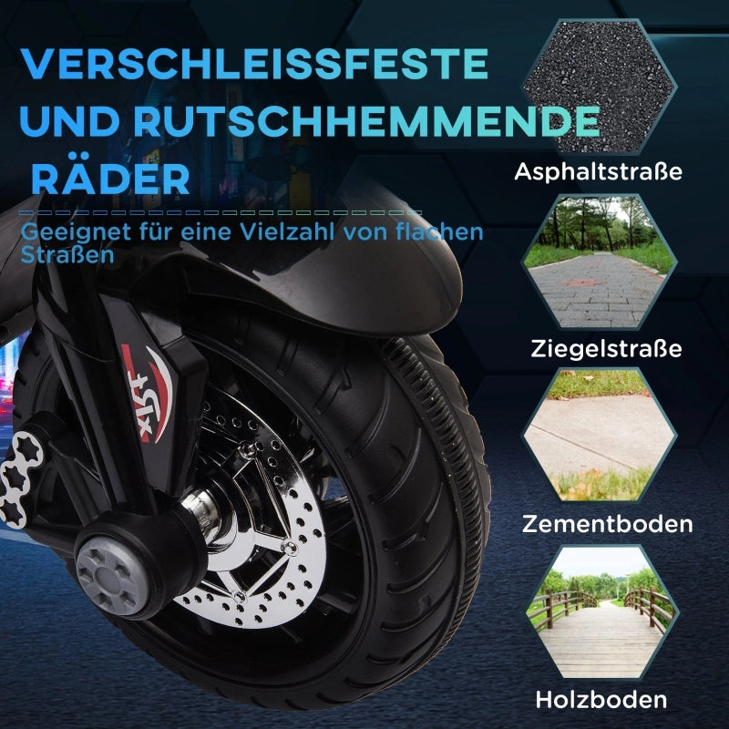 Motocicletta elettrica per bambini, con luci e suoni, 3 km/h, ricaricabile, in plastica e metallo, nera/rossa