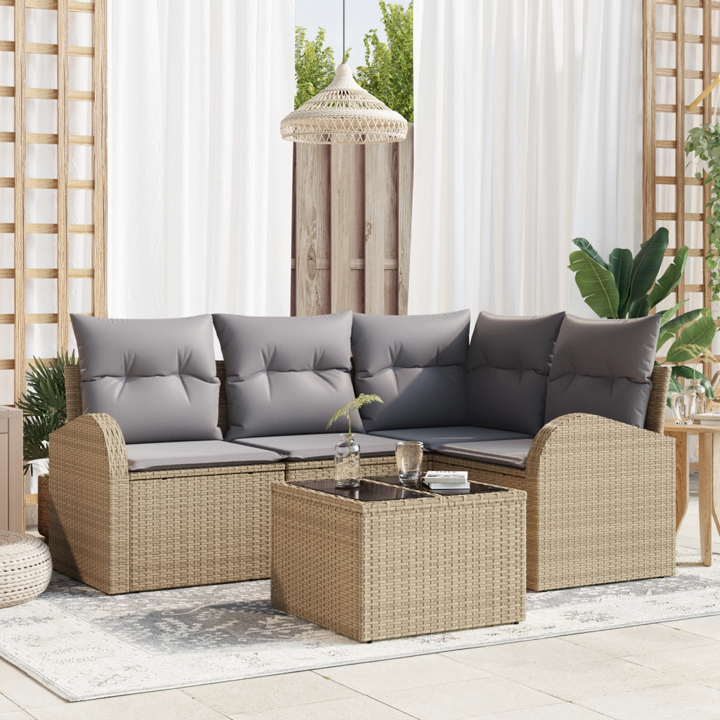 Set di divani da giardino con cuscini Black Poly Rattan