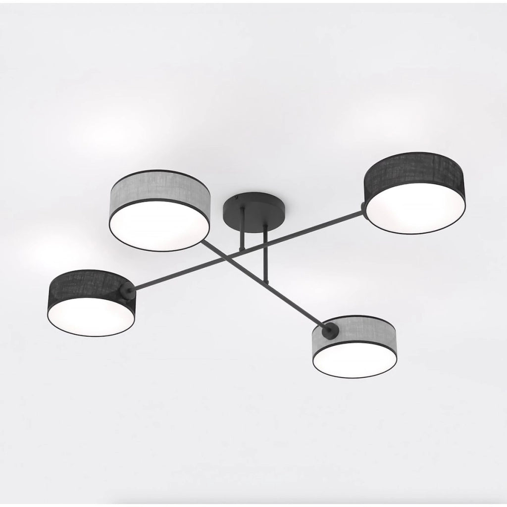 Lampada a sospensione MAGA con quattro bracci e paralumi in tessuto