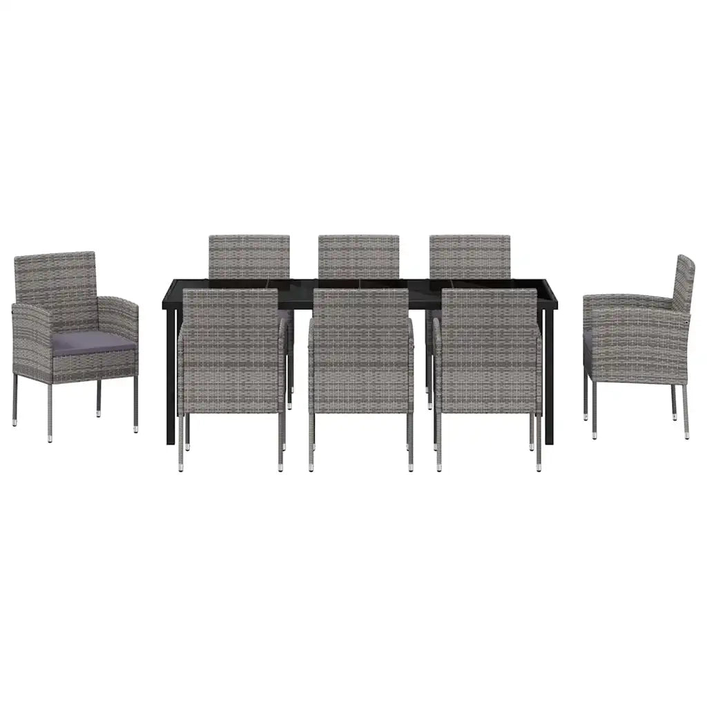 Set da Pranzo per Giardino con cuscino 9 pcs Grigio polyrattan 3380063