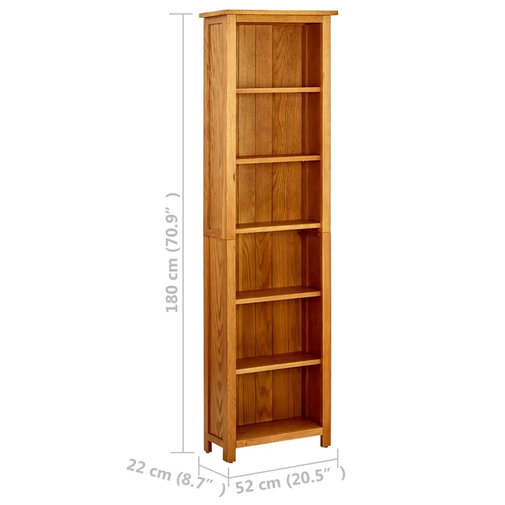 Libreria a 6 Ripiani-Scaffale per Libri-Mobile di Stoccaggio 52x22x180 cm in Legno Massello di Rovere