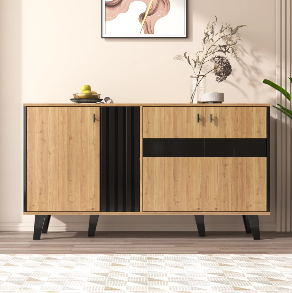 credenza 140 x 78,5 x 41 cm legno e nero - contenitore LED