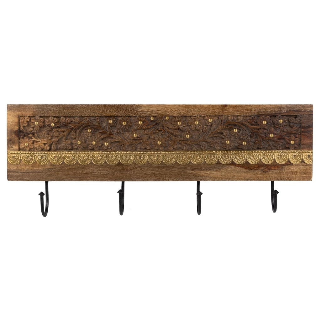 Portabito in legno con 4 ganci marrone 50x5x18h