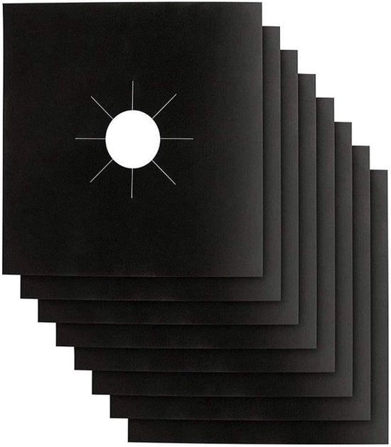 Capotasto per bruciatore a gas - Nero, 0,2 mm doppio strato spessificato, riutilizzabile, rivestimento antitutto, facile da pulire, adatto per cucine/cucina. Capotasto per bruciatore a gas, 27,4 cm x 27,4 cm (8 pezzi).