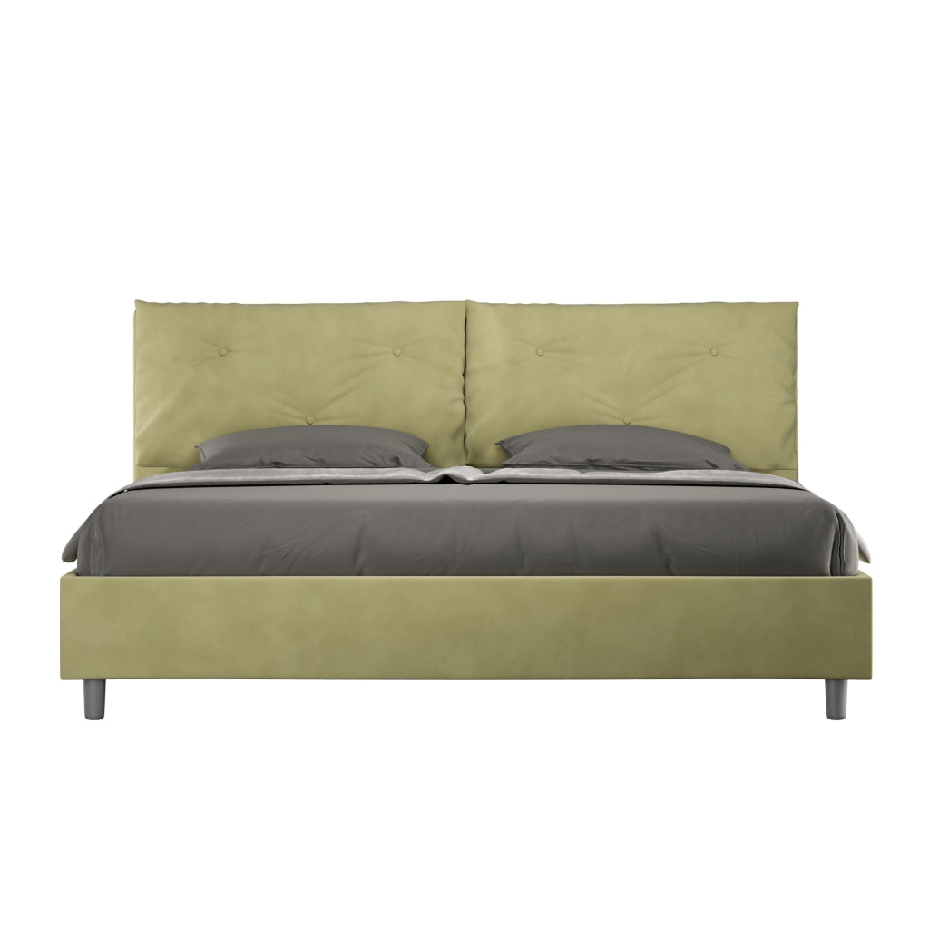 BS COM Letto matrimoniale king size con rete imbottito 190x210 microfibra tè verde Large