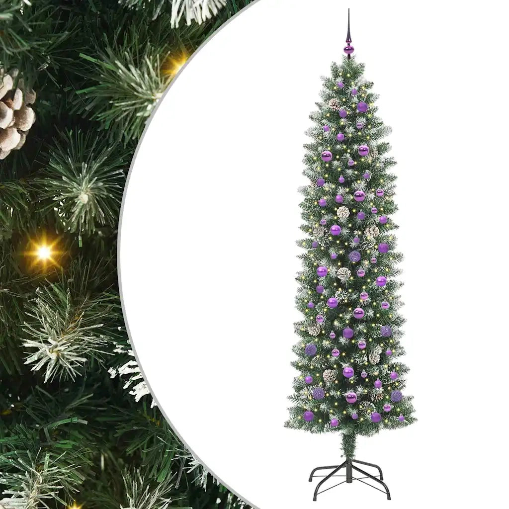Albero di Natale Artificiale-Albero Natalizio Sottile Verde e Bianco 240 cm 454473
