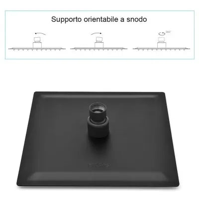 Kit doccia nero opaco completo di soffione quadrato 25x25 cm e miscelatore incasso