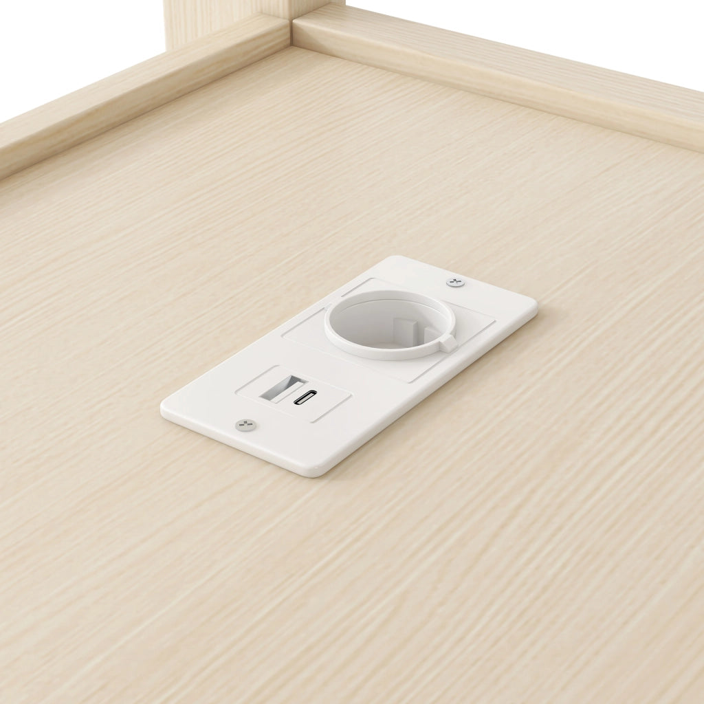 Letto a Soppalco 140x200 cm; Letto Singolo - Scrivania; LED; USB - in Legno - Naturale