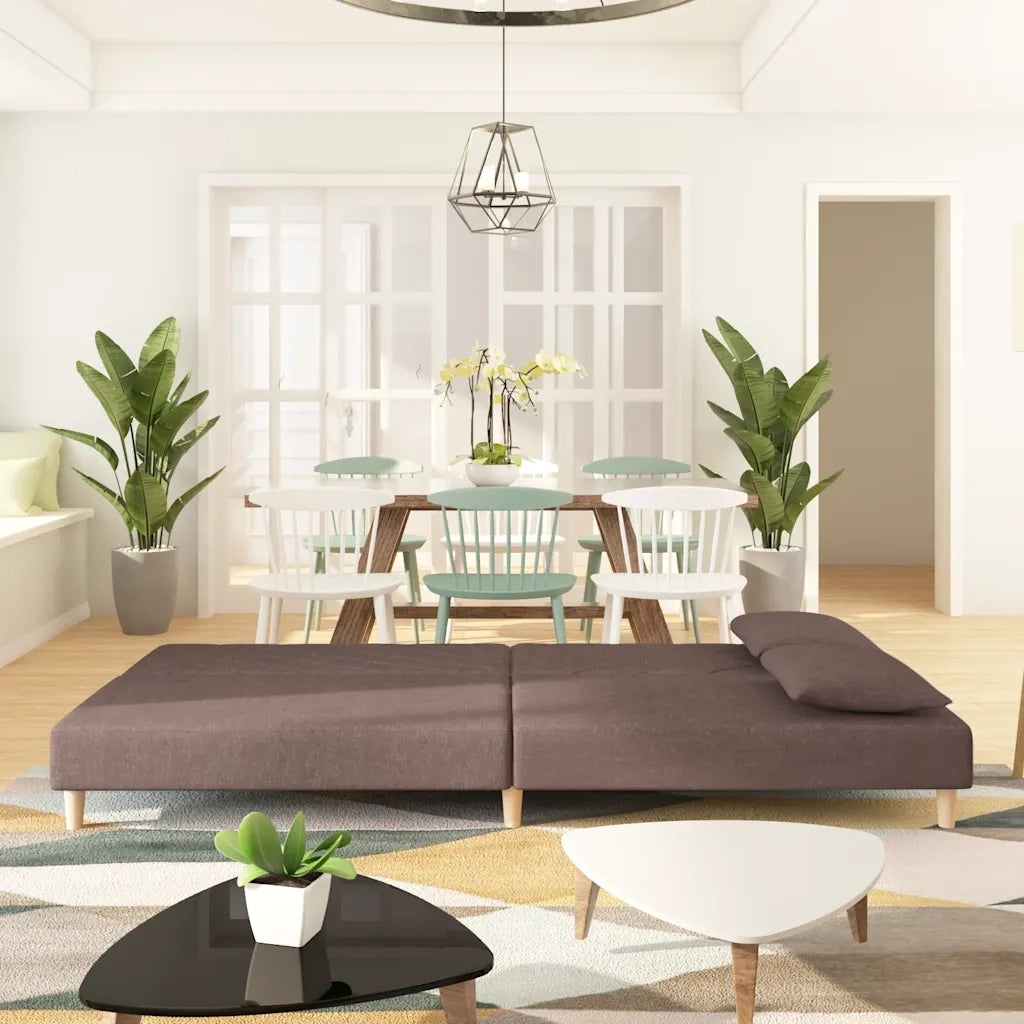Divano Letto a 2 Posti con 2 Cuscini-Sofa Letto 2 Posti-Daybed Tortora in Tessuto 396794