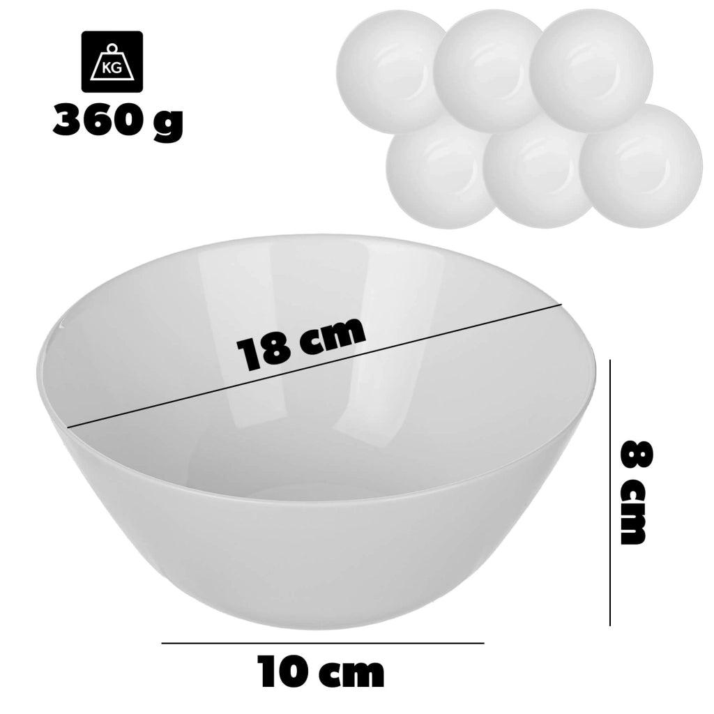 Set di 6 ciotole in vetro KADAX da 18 cm per insalata, zuppa e snack, colore bianco.