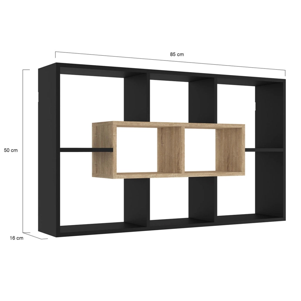 IDMarket - Estantería mural COLETTE con 8 compartimentos negros y efecto madera