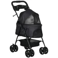 Passeggino per Cani Piccoli Pieghevole con Guinzaglio di Sicurezza e Cestino, Nero
