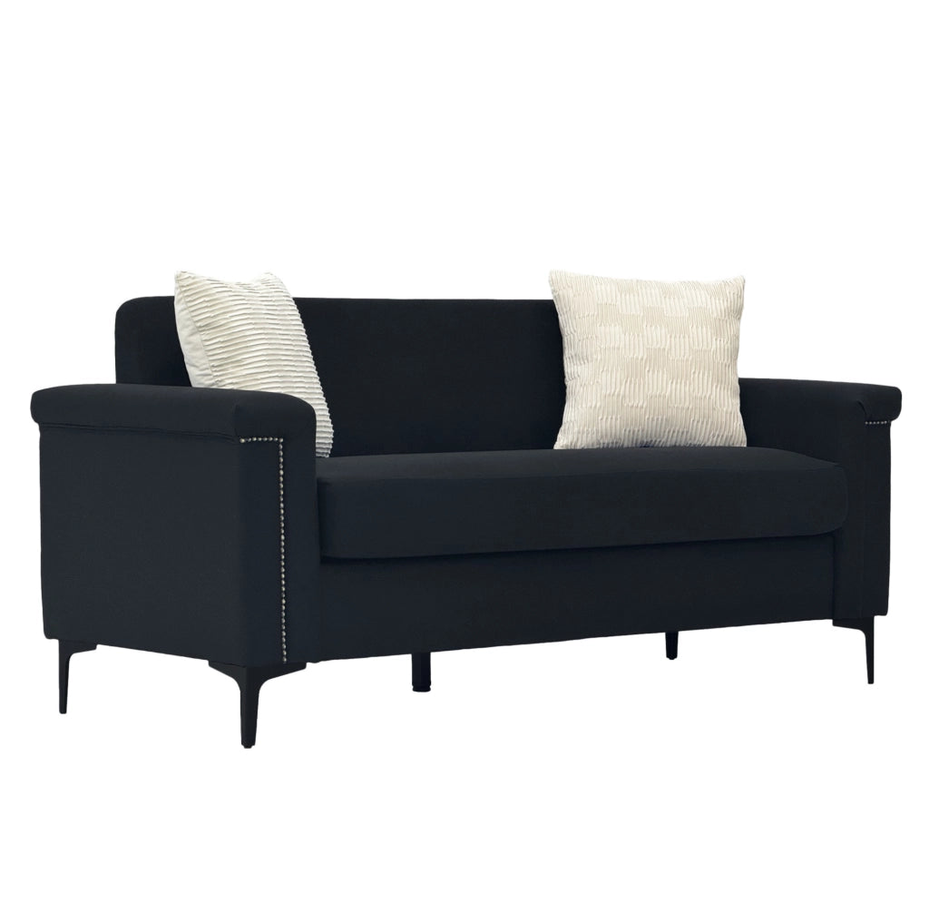 Divano 2 posti stile scandinavo 172×72×82 cm in tessuto di lino nero