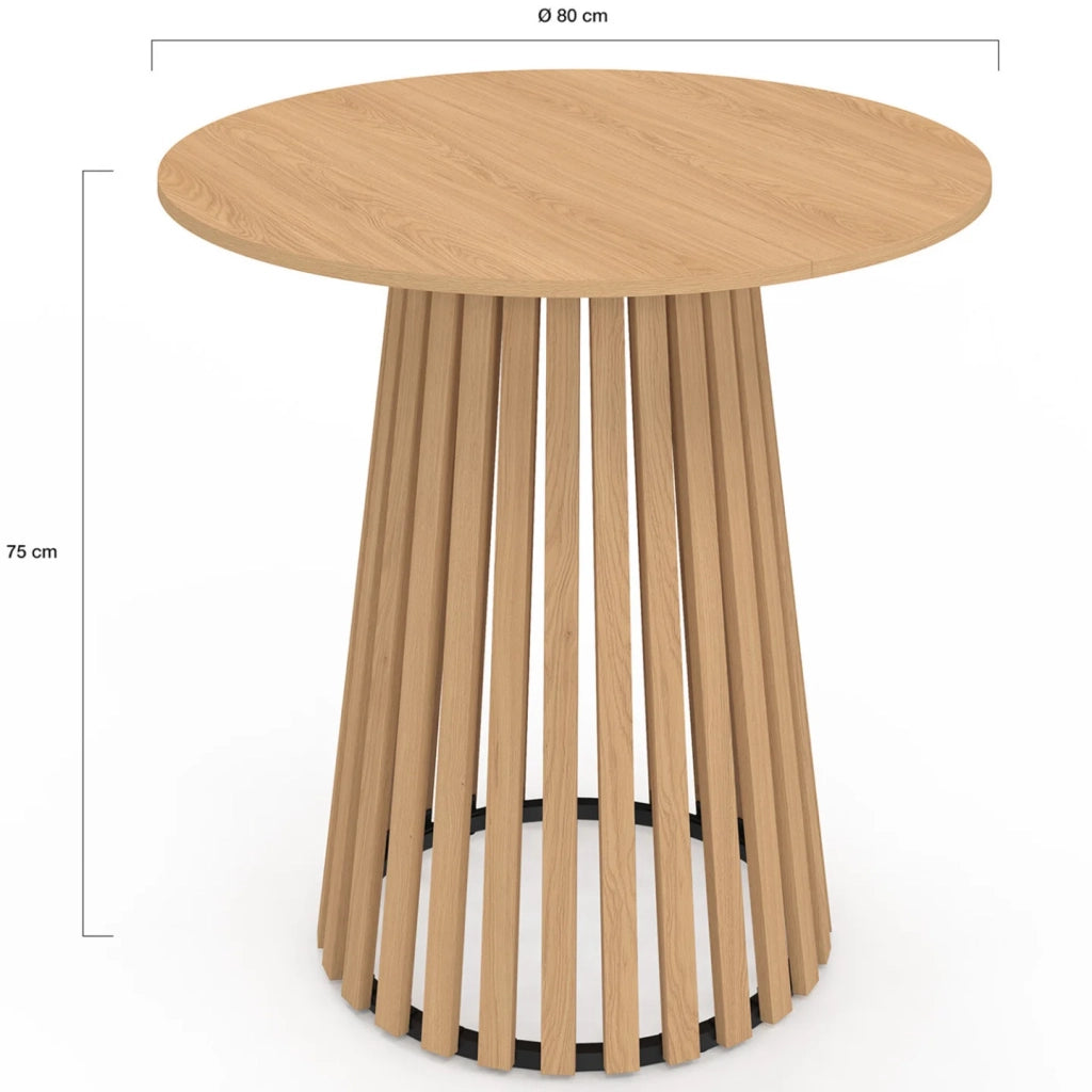 IDMarket - Tavolo da pranzo rotondo per 4 persone CARMEN con gambe a doghe in legno e piano in legno da 80 cm
