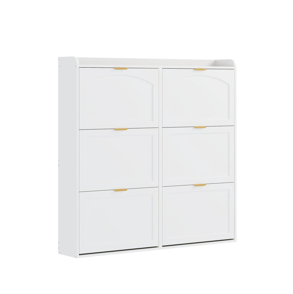 Scarpiera 120x23x118 cm con 6 vani a ribalta in MDF e truciolare bianca