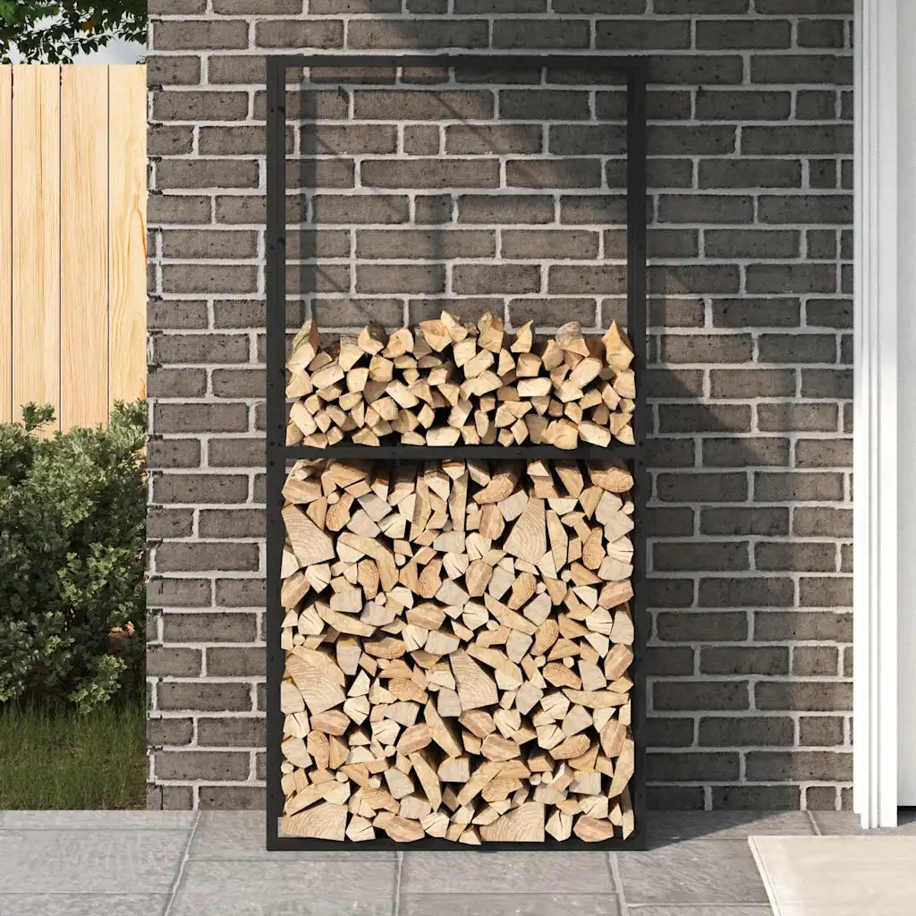 Rastrelliera per Legna da Ardere Nera 100x30x209 cm in Acciaio 4018469