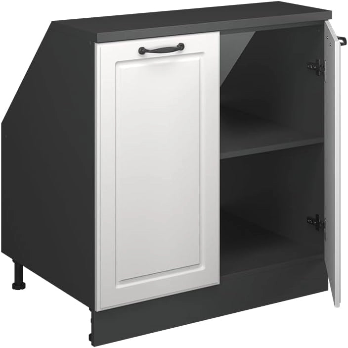 Mobile sottotetto Rion, Bianco casa di campagna, 80 x 81.6 cm con 2 porte, carcassa 60 cm profondità, adatto per il salvaspazio sotto tetti spioventi