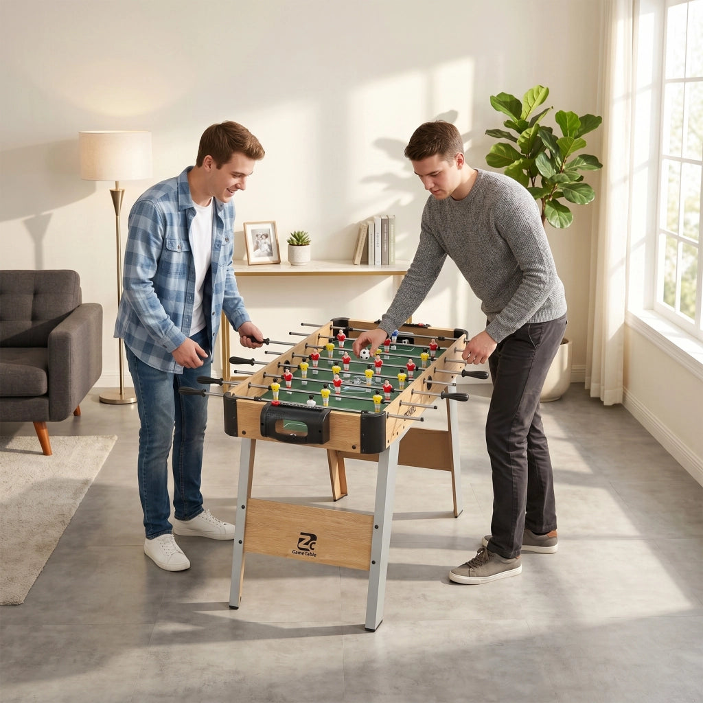 Calcio Balilla 109x77x72 cm Tavolo da Gioco cm con 22 Giocatori Palline e Segnapunti Manuale Rovere e Giallo