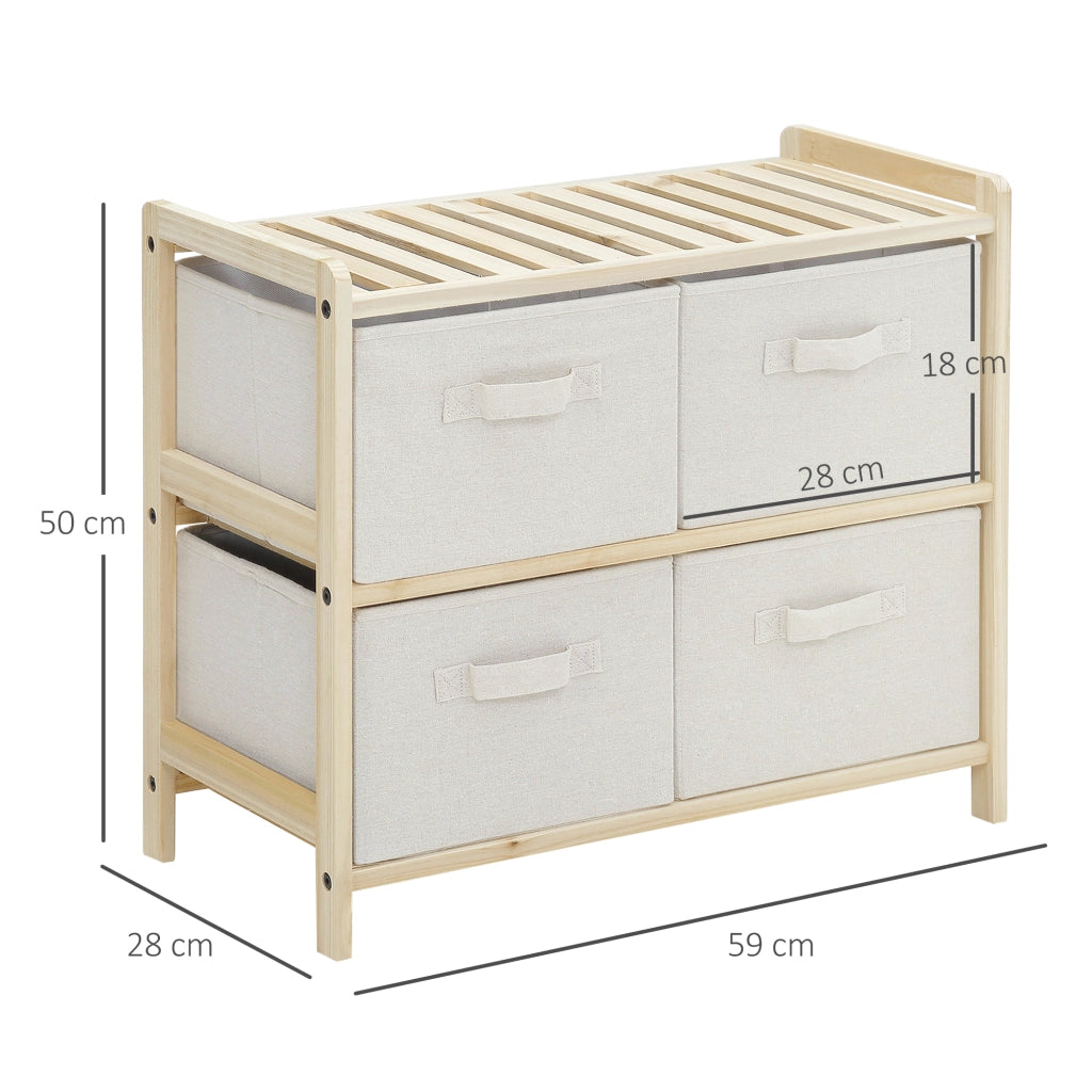Cassettiera con 4 cassetti in tessuto lino ¨C zephmum ¨C 59x28x50 cm legno naturale beige