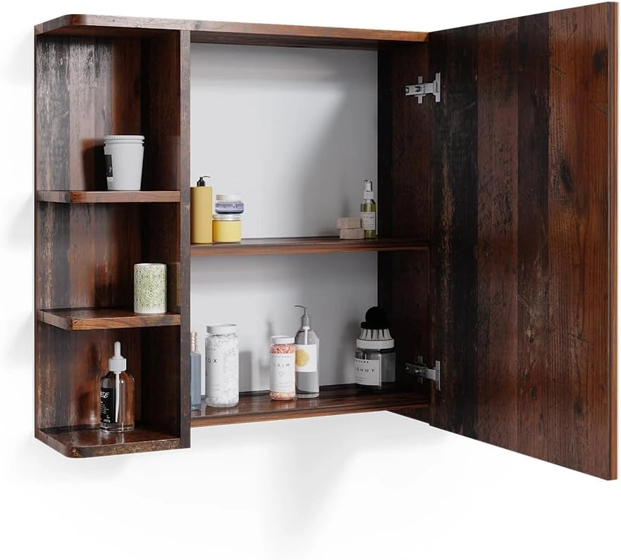 Specchio contenitore bagno Fynn, Oldstyle, 79.6 x 64 cm, con specchio e ripiani aperti per montaggio a parete
