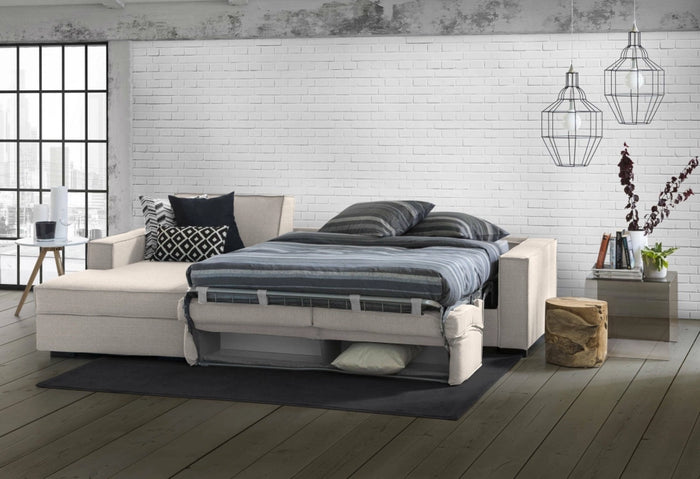 Albenga, Divano Letto con Penisola Sfoderabile Made in Italy, 260x95 cm Grigio Tortora