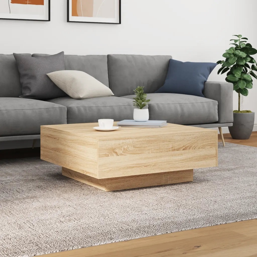 Tavolino da salotto | Tavolino da caff¨¨ | Tavolino da Soggiorno con Luci LED Rovere Sonoma 80x80x31 cm