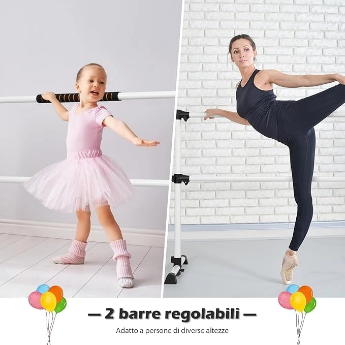 Sbarra da Balletto Doppia in Metallo, Portatile e Regolabile in Altezza con Cuscinetti Antiscivolo e Base Girevole, Ideale per Allenamento Stretch, Carico Massimo 50 kg