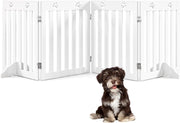 Cancelletto per Cani Pieghevoli 204 x 60 cm, Barriera per Cani in Legno a 4 Pannelli con Piedini Stabili, Recinzione per Scale, Ingressi e Corridoi (Bianco)