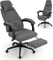 Sedia da Ufficio Reclinabile, Poltrona da Scrivania con Braccioli e Poggiapiedi Retrattile, Schienale Rogolabile, Poltrona Esecutiva Ergonomica con Cuscini per Collo e Lombari, Grigio