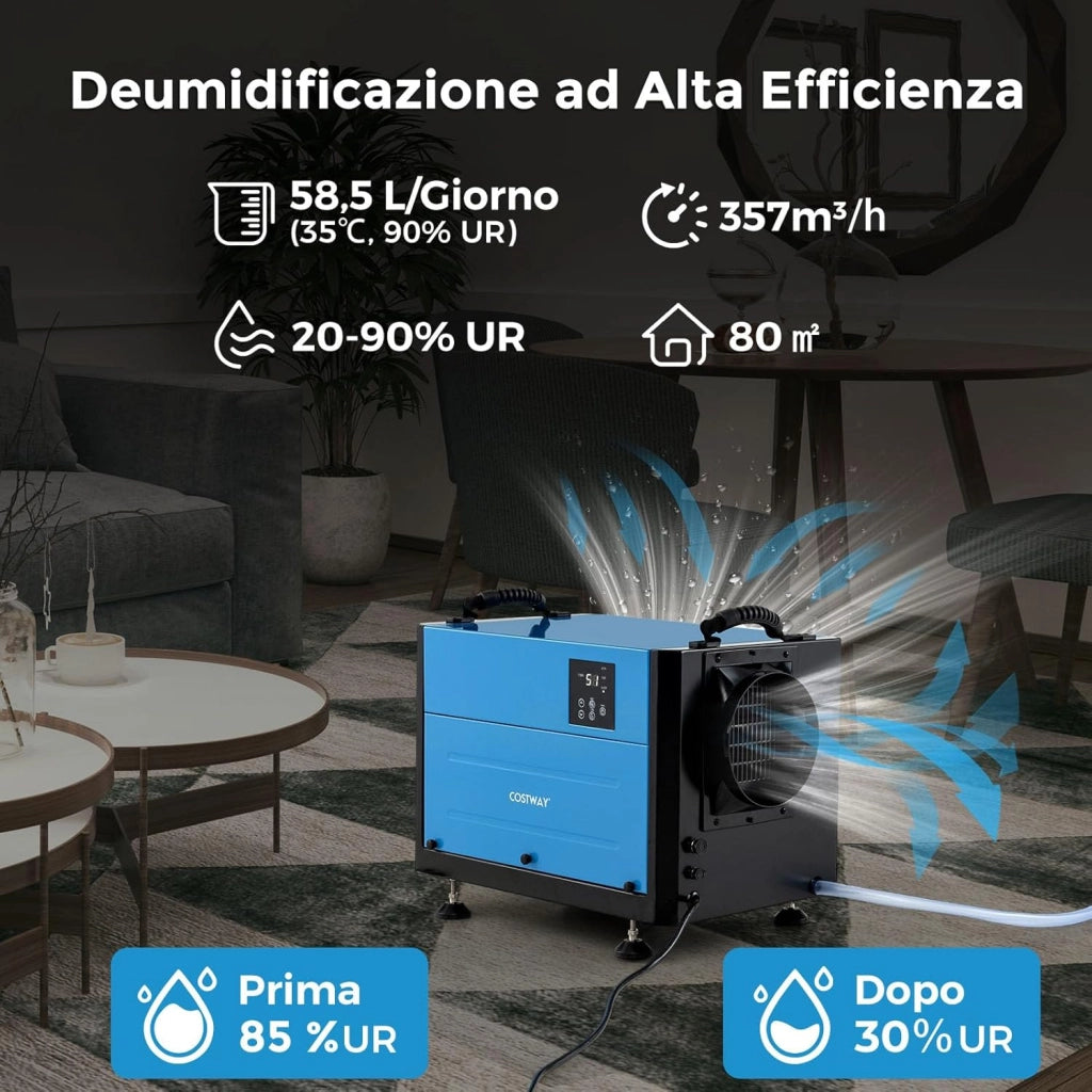 58,5/73,5 L Deumidificatore Commerciale, Deumidificatore Industriale con 3 Modalità e Timer 24H, Sbrinamento Automatico per Cantina Magazzino (58,5 L/giorno Blu)