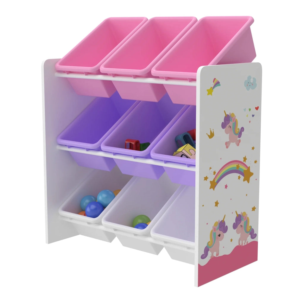 Scaffale portaoggetti per bambini Muxía con 9 scomparti aperti bianco/viola/rosa 03_0006988