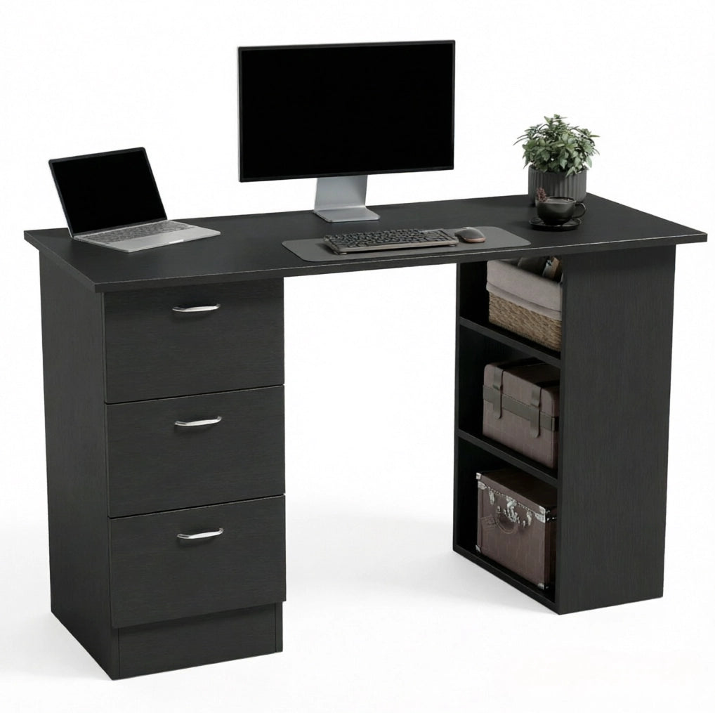 Scrivania per computer nera in MDF 120 x 49 cm con 3 cassetti e 3 ripiani