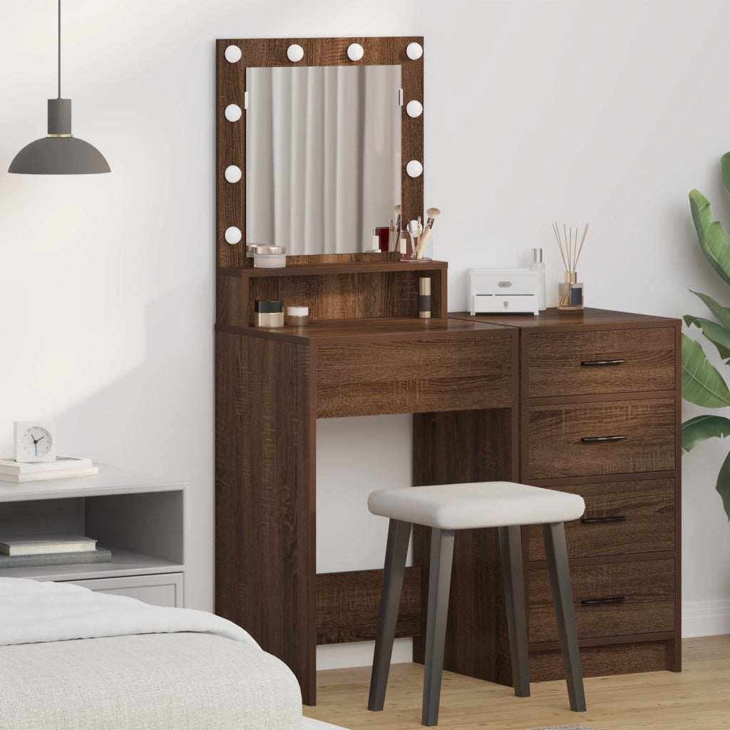 Scrivania per Trucco con Luci LED - Rovere Marrone - 50x41x135 cm