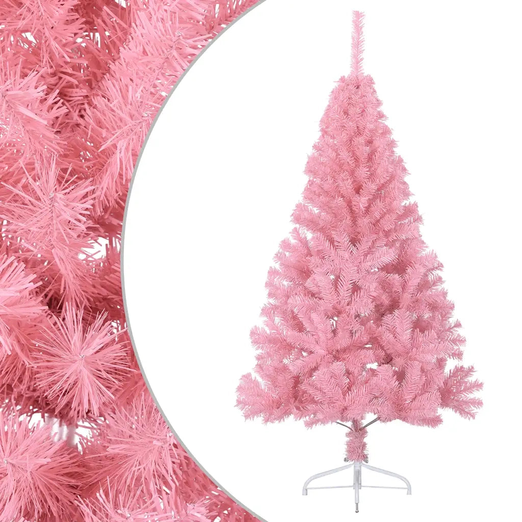 Albero di Natale Artificiale-Decorazioni natalizie a Met¨¤ con Supporto Rosa 150cm PVC