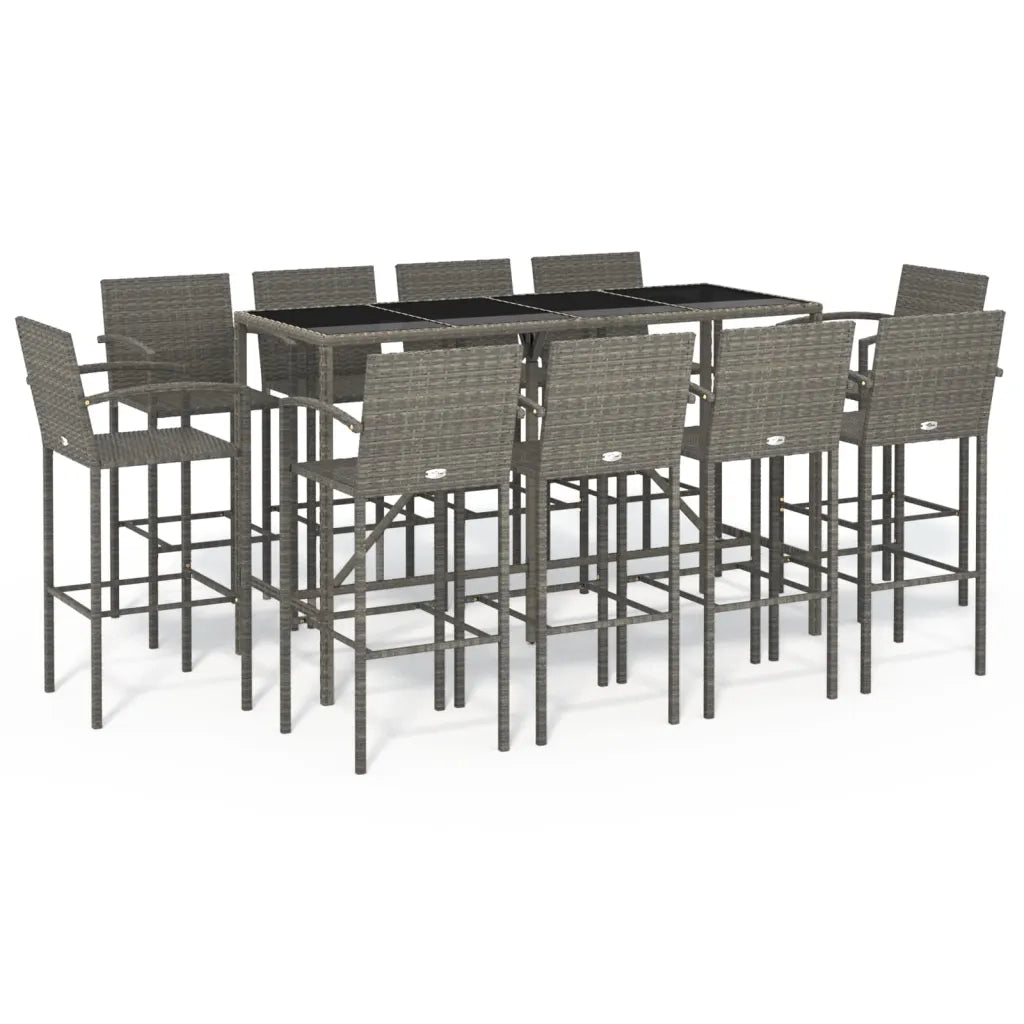 Set da Bar da Giardino 11 pz Grigio in Polyrattan 3187664